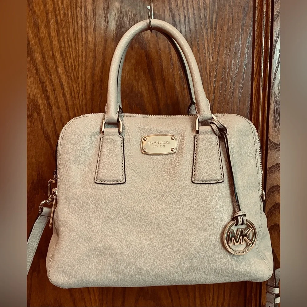 Michael Kors Double Zip Satchel Crossbody And Double Handle Beige - Picture 1 of 16